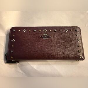 Coach Maroon Studded Key & Card Holder